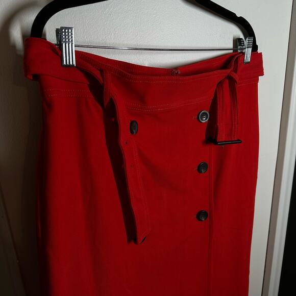 NEW Ann Taylor Women's Trench Pencil Red Belted Button Skirt Size 12 - Picture 3 of 11